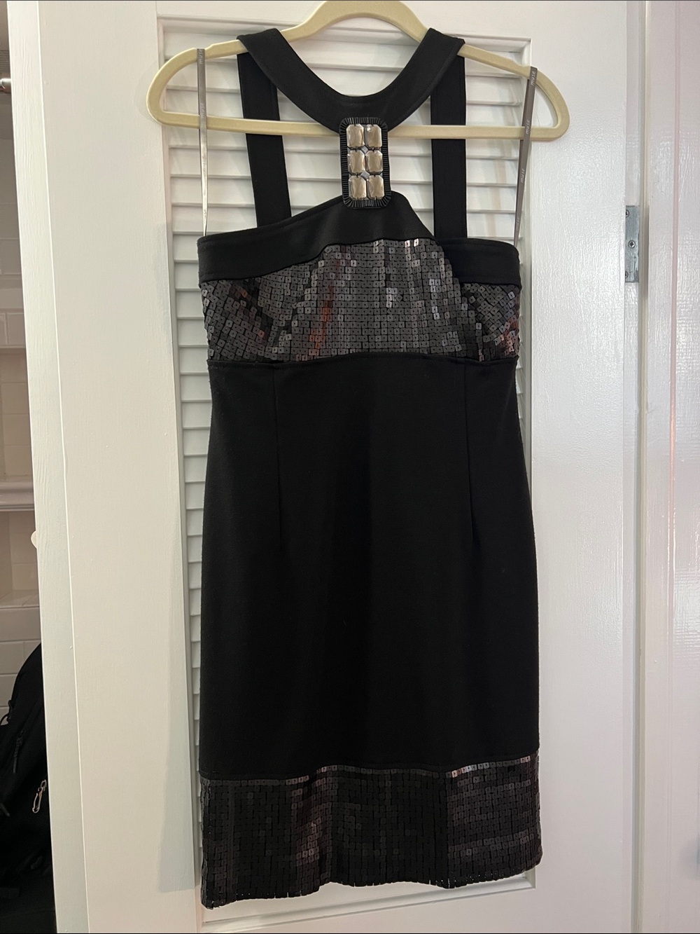Muse Black Sequin-Trim Halter Mini Dress
